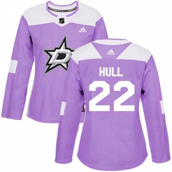 Womens Adidas Dallas Stars 22 Brett Hull Authentic Purple Fights