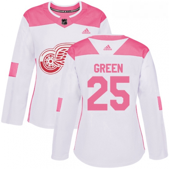 Womens Adidas Detroit Red Wings 25 Mike Green Authentic WhitePink Fashion NHL Jersey