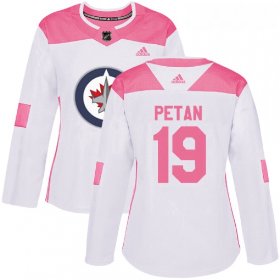 Womens Adidas Winnipeg Jets 19 Nic Petan Authentic WhitePink Fashion NHL Jersey