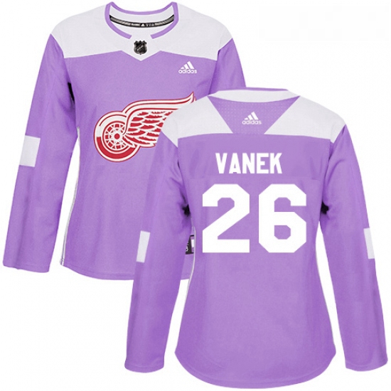 Womens Adidas Detroit Red Wings 26 Thomas Vanek Authentic Purple Fights Cancer Practice NHL Jersey