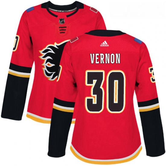 Womens Adidas Calgary Flames 30 Mike Vernon Premier Red Home NHL