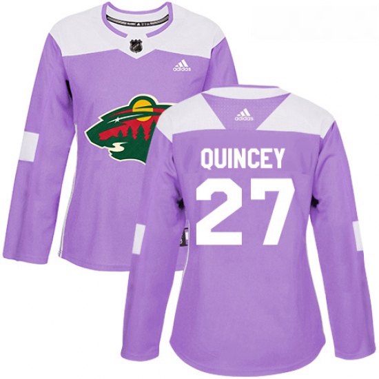 Womens Adidas Minnesota Wild 27 Kyle Quincey Authentic Purple Fights Cancer Practice NHL Jersey