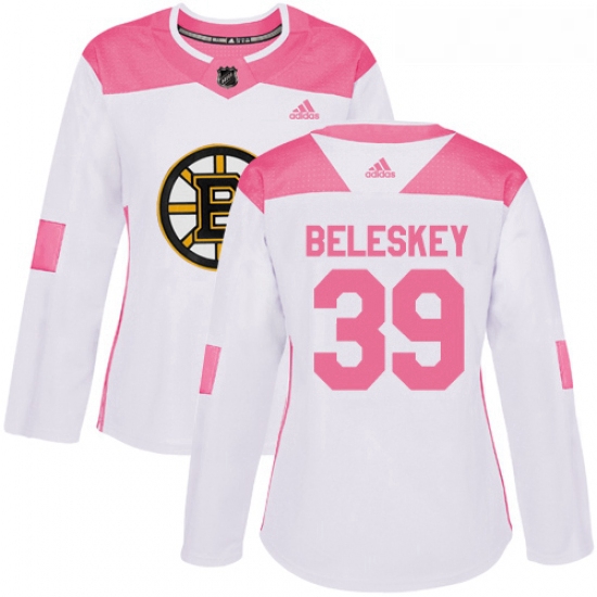 Womens Adidas Boston Bruins 39 Matt Beleskey Authentic WhitePink Fashion NHL Jersey