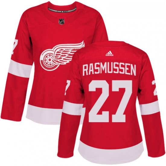 Womens Adidas Detroit Red Wings 27 Michael Rasmussen Authentic Red Home NHL Jersey