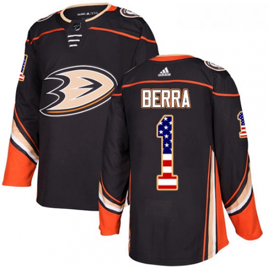 Youth Adidas Anaheim Ducks 1 Reto Berra Authentic Black USA Flag Fashion NHL Jersey