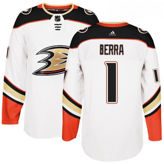 Youth Adidas Anaheim Ducks 1 Reto Berra Authentic White Away NHL Jersey