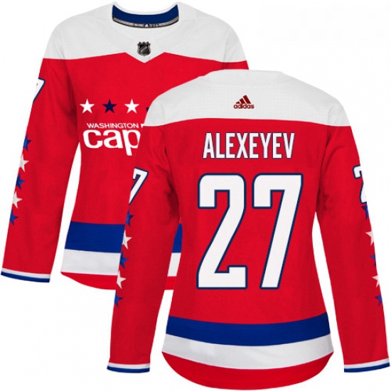 Womens Adidas Washington Capitals 27 Alexander Alexeyev Authentic Red Alternate NHL Jersey