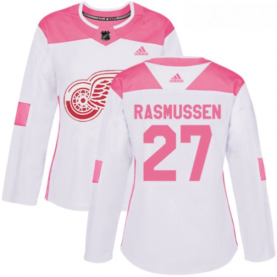 Womens Adidas Detroit Red Wings 27 Michael Rasmussen Authentic WhitePink Fashion NHL Jersey