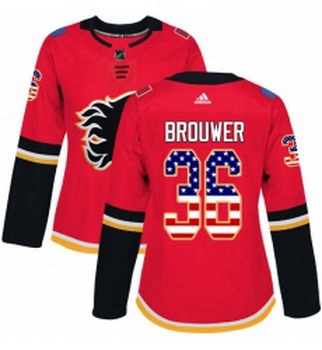 Womens Adidas Calgary Flames 36 Troy Brouwer Authentic Red USA Flag Fashion NHL Jersey