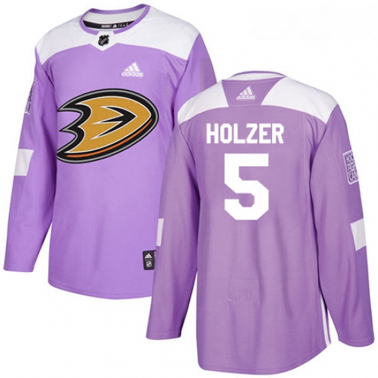 Youth Adidas Anaheim Ducks 5 Korbinian Holzer Authentic Purple Fights Cancer Practice NHL Jersey