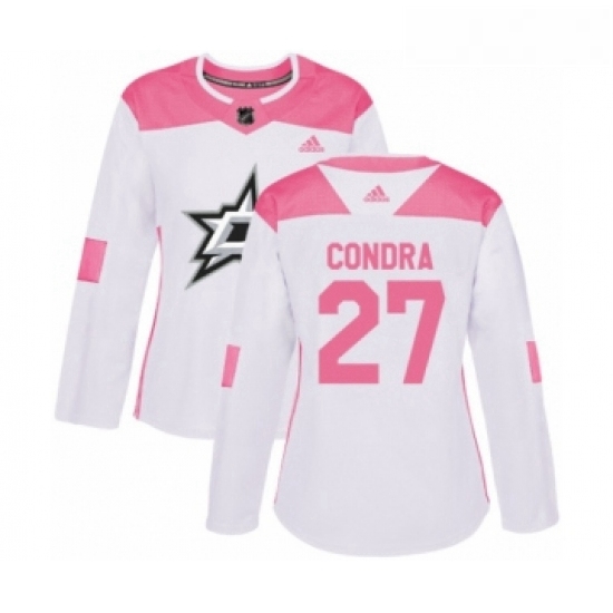 Womens Adidas Dallas Stars 27 Erik Condra Authentic White Pink Fashion NHL Jersey