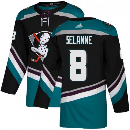 Youth Adidas Anaheim Ducks 8 Teemu Selanne Authentic Black Teal Third NHL Jersey