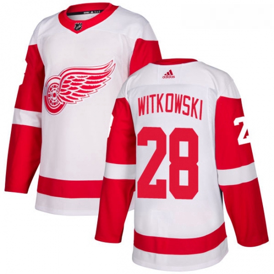 Womens Adidas Detroit Red Wings 28 Luke Witkowski Authentic White Away NHL Jersey