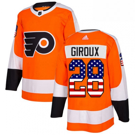 Mens Adidas Philadelphia Flyers 28 Claude Giroux Authentic Orange USA Flag Fashion NHL Jersey