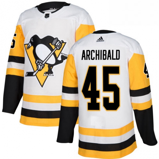 Mens Adidas Pittsburgh Penguins 45 Josh Archibald Authentic White Away NHL Jersey