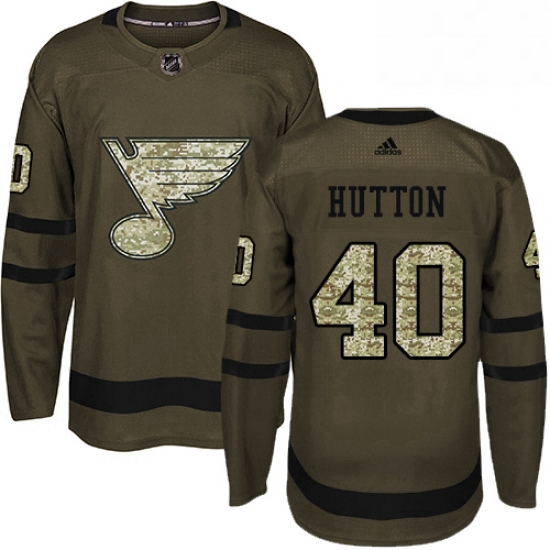 Mens Adidas St Louis Blues 40 Carter Hutton Authentic Green Salute to Service NHL Jersey