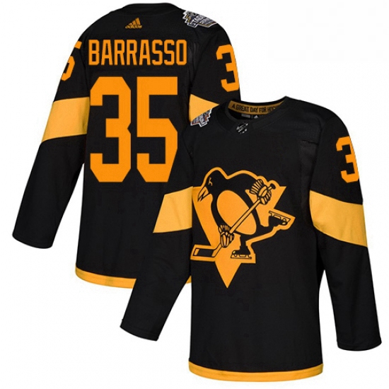 Mens Adidas Pittsburgh Penguins 35 Tom Barrasso Black Authentic 2019 Stadium Series Stitched NHL Jer