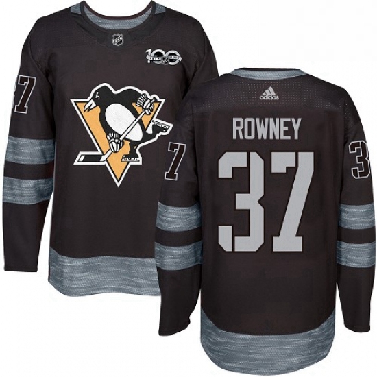 Mens Adidas Pittsburgh Penguins 37 Carter Rowney Authentic Black 1917 2017 100th Anniversary NHL Jer