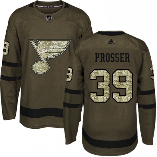 Mens Adidas St Louis Blues 39 Nate Prosser Premier Green Salute to Service NHL Jersey