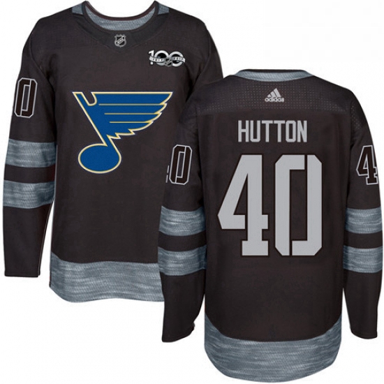 Mens Adidas St Louis Blues 40 Carter Hutton Authentic Black 1917 2017 100th Anniversary NHL Jersey