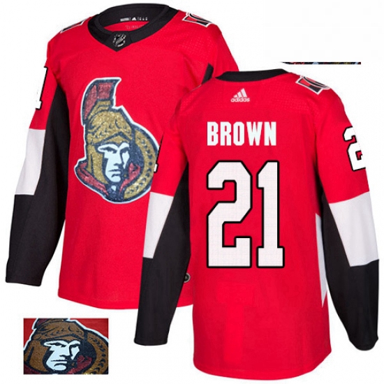 Mens Adidas Ottawa Senators 21 Logan Brown Authentic Red Fashion Gold NHL Jersey