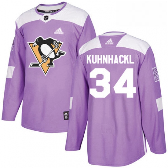 Mens Adidas Pittsburgh Penguins 34 Tom Kuhnhackl Authentic Purple Fights Cancer Practice NHL Jersey