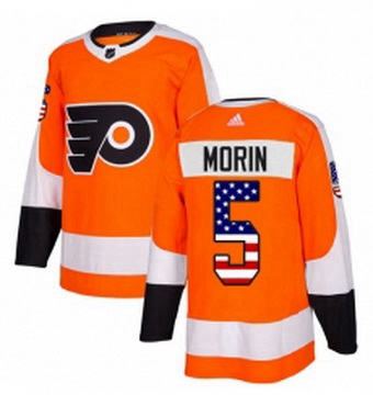 Mens Adidas Philadelphia Flyers 5 Samuel Morin Authentic Orange USA Flag Fashion NHL Jersey