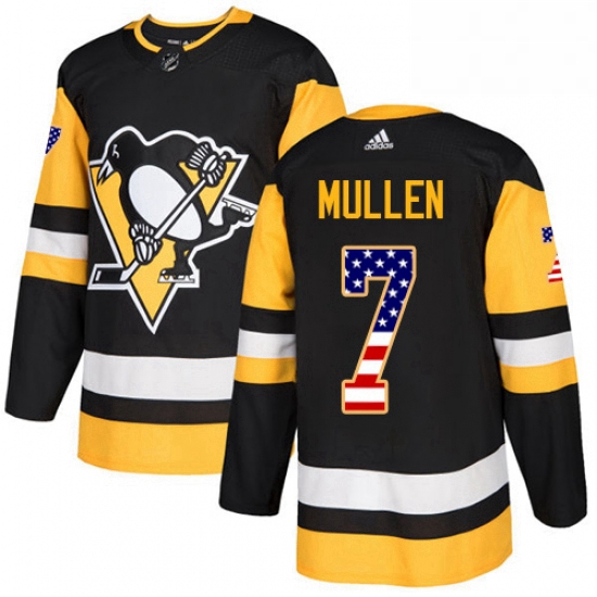 Mens Adidas Pittsburgh Penguins 7 Joe Mullen Authentic Black USA Flag Fashion NHL Jersey