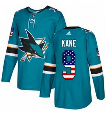 Mens Adidas San Jose Sharks 9 Evander Kane Authentic Teal Green USA Flag Fashion NHL Jerse