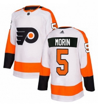 Mens Adidas Philadelphia Flyers 5 Samuel Morin Authentic White Away NHL Jersey