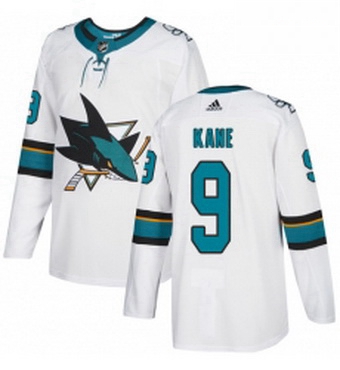 Mens Adidas San Jose Sharks 9 Evander Kane Authentic White Away NHL Jerse