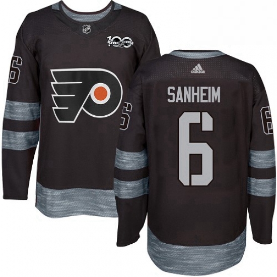 Mens Adidas Philadelphia Flyers 6 Travis Sanheim Authentic Black 1917 2017 100th Anniversary NHL Jer