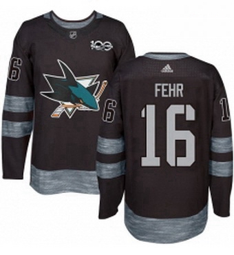 Mens Adidas San Jose Sharks 16 Eric Fehr Authentic Black 1917 2017 100th Anniversary NHL Jerse