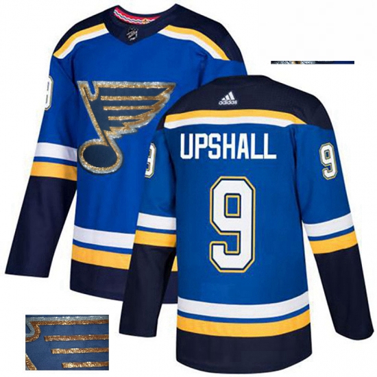 Mens Adidas St Louis Blues 9 Scottie Upshall Authentic Royal Blue Fashion Gold NHL Jersey