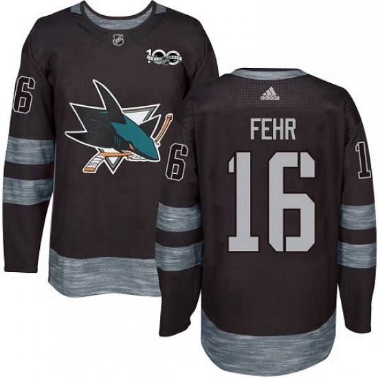 Mens Adidas San Jose Sharks 16 Eric Fehr Authentic Black 1917 2017 100th Anniversary NHL Jersey