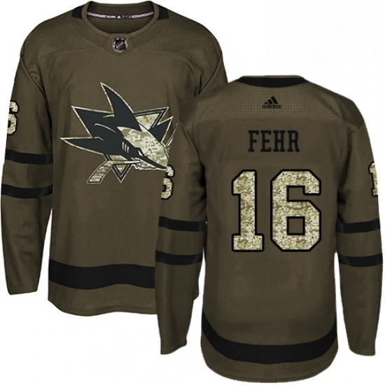 Mens Adidas San Jose Sharks 16 Eric Fehr Authentic Green Salute to Service NHL Jersey