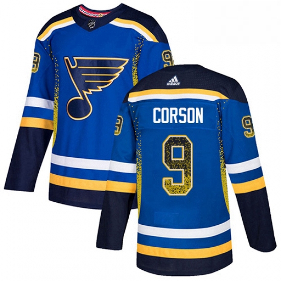 Mens Adidas St Louis Blues 9 Shayne Corson Authentic Blue Drift Fashion NHL Jersey