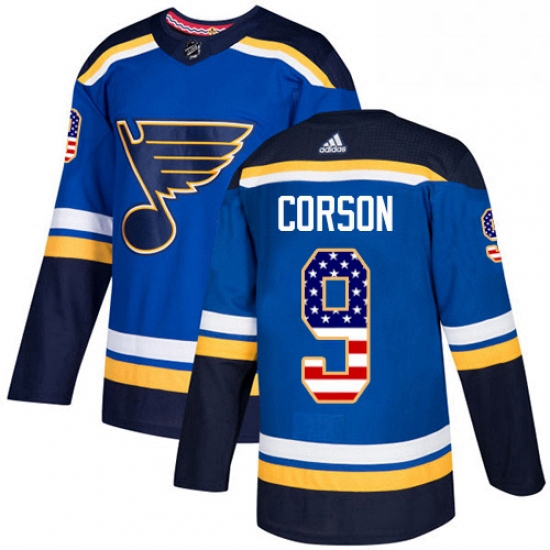 Mens Adidas St Louis Blues 9 Shayne Corson Authentic Blue USA Flag Fashion NHL Jersey