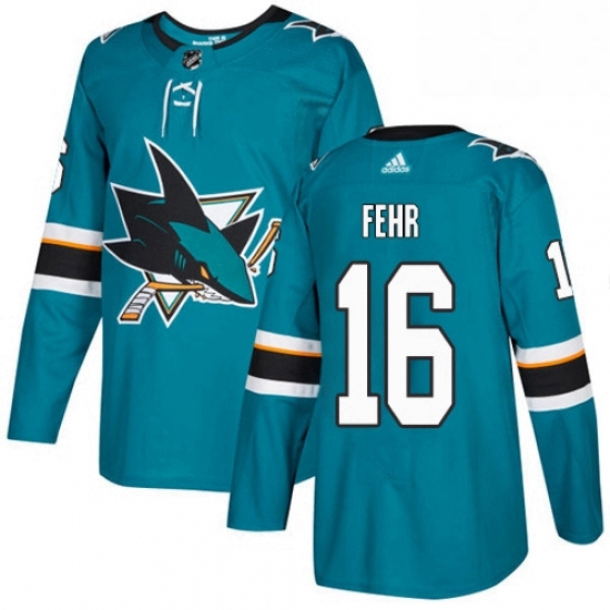 Mens Adidas San Jose Sharks 16 Eric Fehr Authentic Teal Green Home NHL Jersey