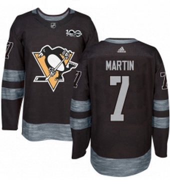 Mens Adidas Pittsburgh Penguins 7 Paul Martin Authentic Black 1917 2017 100th Anniversary NHL Jersey