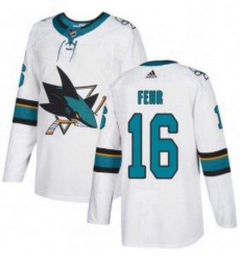 Mens Adidas San Jose Sharks 16 Eric Fehr Authentic White Away NHL Jerse