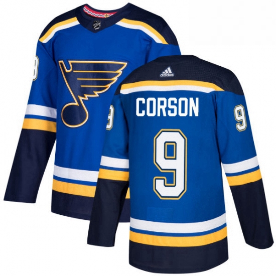 Mens Adidas St Louis Blues 9 Shayne Corson Authentic Royal Blue Home NHL Jersey