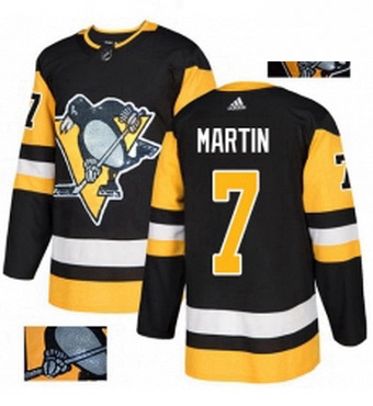 Mens Adidas Pittsburgh Penguins 7 Paul Martin Authentic Black Fashion Gold NHL Jersey