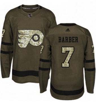 Mens Adidas Philadelphia Flyers 7 Bill Barber Authentic Green Salute to Service NHL Jersey