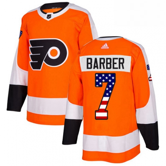 Mens Adidas Philadelphia Flyers 7 Bill Barber Authentic Orange USA Flag Fashion NHL Jersey