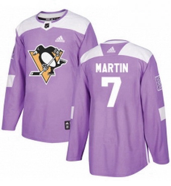 Mens Adidas Pittsburgh Penguins 7 Paul Martin Authentic Purple Fights Cancer Practice NHL Jersey