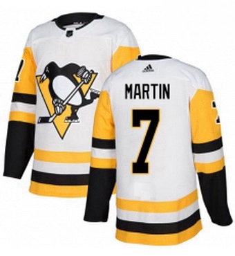 Mens Adidas Pittsburgh Penguins 7 Paul Martin Authentic White Away NHL Jersey