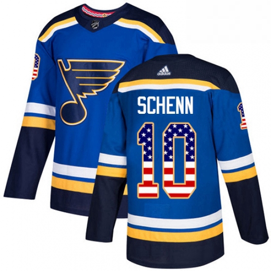 Mens Adidas St Louis Blues 10 Brayden Schenn Authentic Blue USA Flag Fashion NHL Jersey