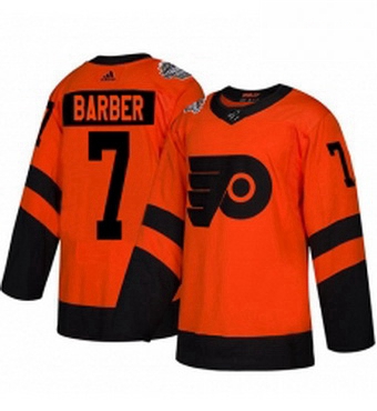 Mens Adidas Philadelphia Flyers 7 Bill Barber Orange Authentic 2019 Stadium Series Stitched NHL Jers