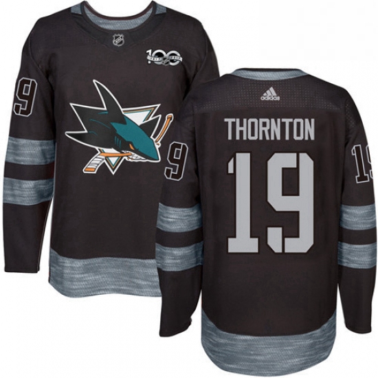 Mens Adidas San Jose Sharks 19 Joe Thornton Premier Black 1917 2017 100th Anniversary NHL Jersey